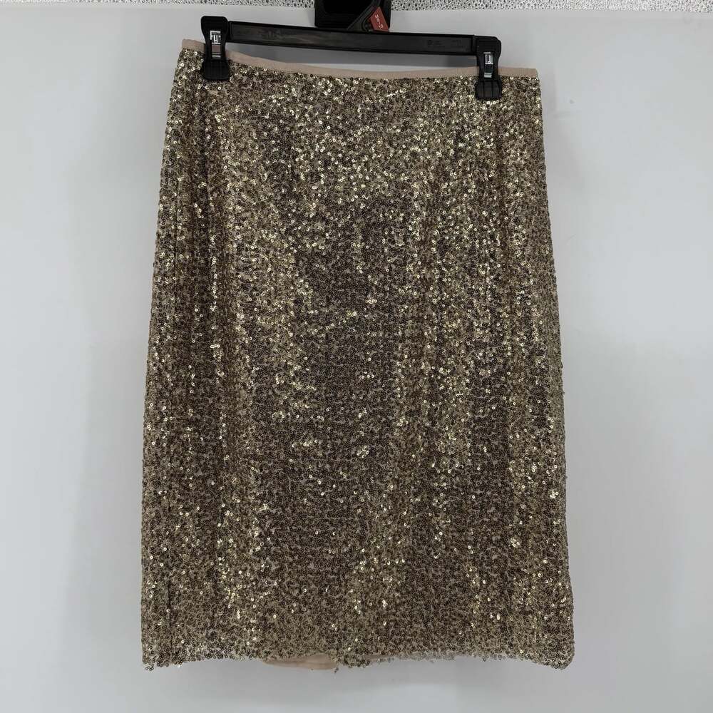 Chico’s Gold Sequin Glam Pencil Skirt Size 0 Chic Holiday Y2K NWT
